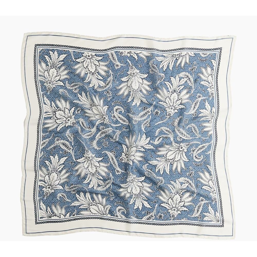 H&M Limited Edition Square Scarf Dusty Blue Paisley Print Soft Weave